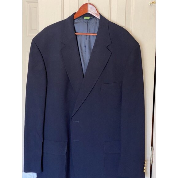 Lands' End Navy Blue Blazer Men's 52 Single Breasted 2 Button Nautical Brass But - Picture 3 of 7